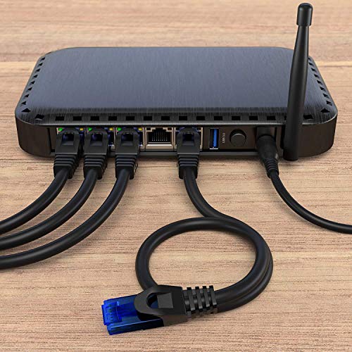 Image of KabelDirekt - Network Cable - 10Gbps, for Maximum Fiber-Optic Internet Speed - 0.8ft, Available in 1-100ft - Ethernet & LAN Cable for Gigabit Networks, Router /Modem, RJ45 (Black /Blue)