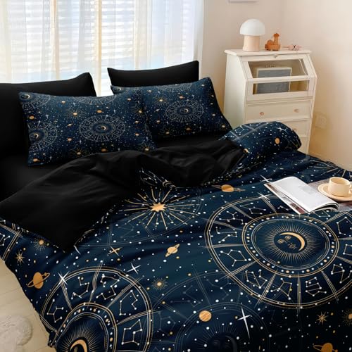 Herside Sun and Moon Bed in a Bag Navy Blue Psychedelic Celestial Bedding Comforter Set King Size,Interplanetary Bedding Galaxy Comforter Set,Gothic Mystic Witchy Bedding for Room Decor Herside Sun and Moon Bed in a Bag Navy Blue Psychedelic Celestial Bedding Comforter Set King Size,Interplanetary Bedding Galaxy Comforter Set,Gothic Mystic Witchy Bedding for Room Decor