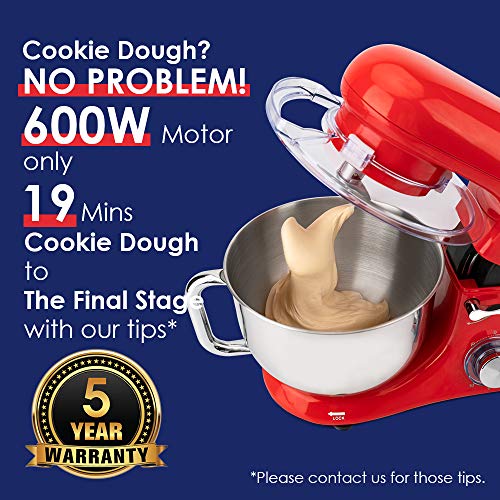 SanLidA Stand Mixer, Metal Shell Series 6.5Qt. Kitchen Electric Mixer with Dishwasher-Safe Dough Hooks, Flat Beaters, Whisk & Pouring Shield Attachments for Most Home Cooks, SM-1515, Watermelon Red - Thumbnail 4