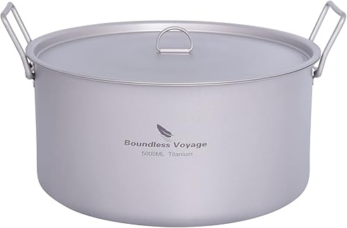 Miniatura 9 de Boundless Voyage Olla de titanio de 2 litros con tapa con mango plegable para sopa para acampar al aire libre, senderismo, picnic, cocina,