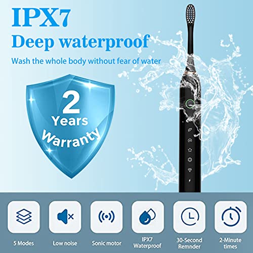 Image of Electric Toothbrush with 8 Brush Heads, 42000vpm 6 Modes IPX7 Waterproof, Soft Electric Toothbrush for Adults - 3 Pack, Black+White+Pink