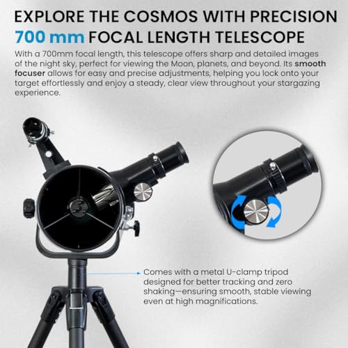 Image of SSEA 80700 Newtonian Reflector Telescope 323x High Magnification with 1.25 Inch Kellner Eyepiece Lenses and Tripod Stand- White /Black 700mm