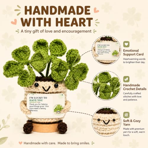 COZEKAVUM Crochet Plant in Pot, Positive Emotional Support with Base Gifts for Mom Grandma Wife Best Friend, Teacher Nurse Coworker Appreciation, Birthday Mothers Day with Good Lucky for Her - image 8