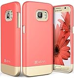 Galaxy S7 Case, Vena [iSlide][Two-Tone] Dock-Friendly Slim Fit Hard Case Cover for Samsung Galaxy S7 (Coral Red/Champagne Gold)