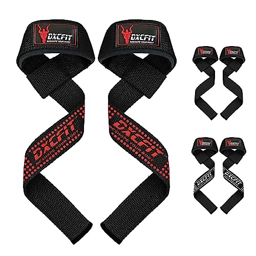 DXCFIT Weight Lifting Straps | Neoprene Padded Wrist Straps | Strength Training Wrist Support Straps | Deadlift Powerlifting Workout Lifting Grips | Gym Weightlifting Straps (Red Black)