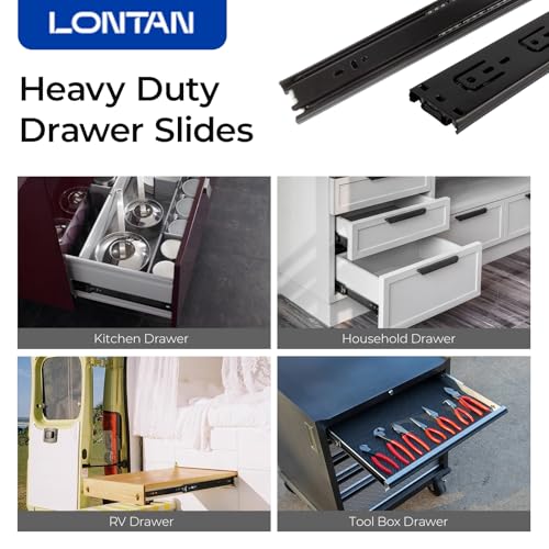 Image of LONTAN 1 Pair Black Side Mount Drawer Slides 12 Inch Heavy Duty Rails