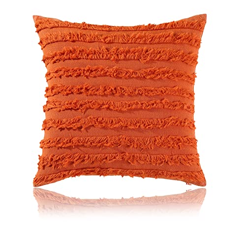 Image of mosey Boho Cushion Covers 16 inch x 16 inch Set of 2 | Pure Cotton 16x16 inch Cushion Cover 1616 | Soft Square Throw Pillow Cover 40 x 40cm for Sofa | Orange