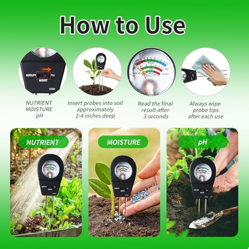 Soil Test Kit, ph Soil Tester for Garden Soil - 3-in-1 Digital Soil Moisture Meter, Soil pH Meter & Fertility Soil Tester for Indoor & Outdoor Garden, Farm, Patio, Lawn,Black - Image 5
