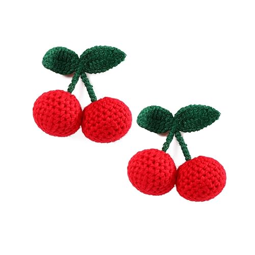 2Pcs Girls Hair Clips, Handmade Crochet Sweet Cherry Shape Hair Barrettes, Manual Knitted Cute HairPins Alligator Clip Hand-Woven Creative Hair