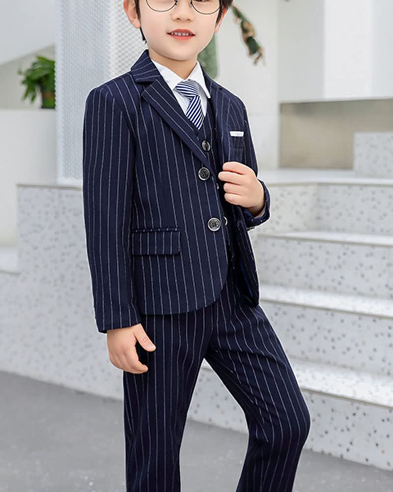 DAIHAN Ropa de Rendimiento para niños Ropa Bautizo para Vestir Traje de Fiesta Trajes de Bautizo Chaleco a Rayas Chaleco Camisa Pantalones Conjunto Ceremonia de Cena de Boda