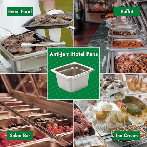 image for HECMAC 6 Pack Anti-Jam Hotel Pans, 1/6 Size 4 Inch Deep, Commercial St