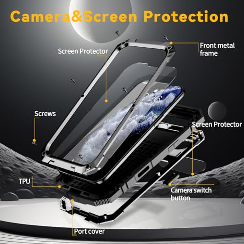 Coque iPhone 17 Pro Max antichoc avec support intégré et protège-écran noir