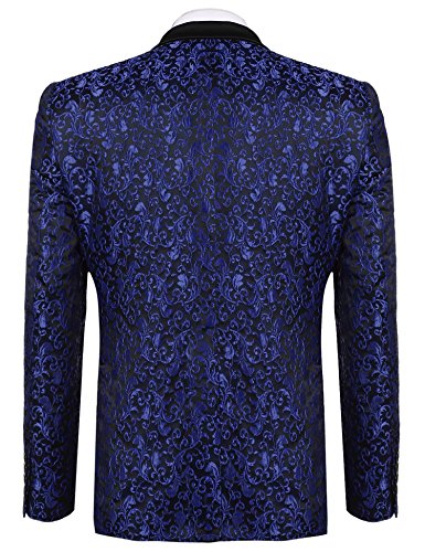 JINIDU Men's Floral Party Dress Suit Stylish Dinner Jacket Wedding Blazer Prom Tuxedo Blue - Thumbnail 3