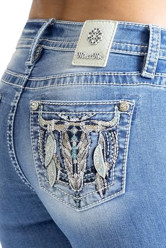Miss Me Women's Bohemian Cow Head Mid-Rise Bootcut Jeans4