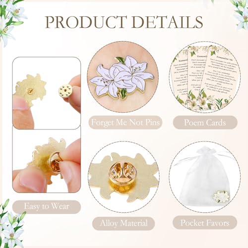 Image of Funeral Favors for Guest Memorial Pins Celebration of Life Decorations Lapel Pin Brooches Poem Cards White Organza Bags Gift Bag for Who Loss Loved One