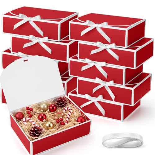 Silkfly 12 Pcs Bridesmaid Proposal Box with lid Ribbon, Red, White