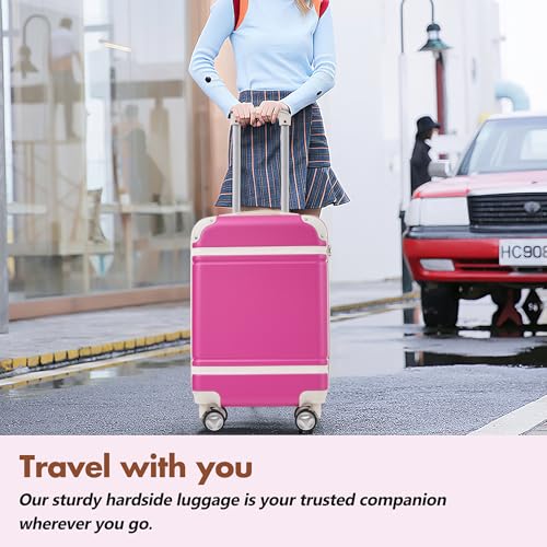 Pink 24-Inch Vintage Suitcase Set with Spinner Wheels and TSA Lock - Lightweight ABS Luggage3