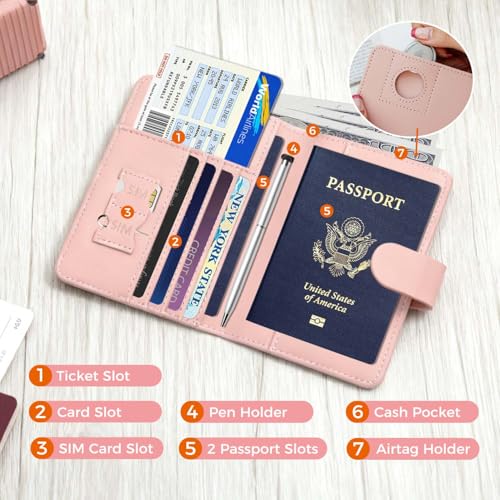 Image of Melsbrinna Premium Leather Passport Holder Covers Case, Waterproof Rfid Blocking Travel Wallet Passport Holder with Pen Holder, Cute Passport Book for Women /Men