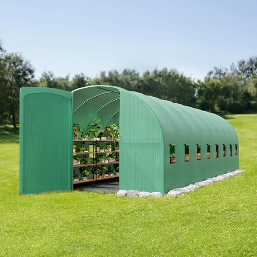15x7x7FT Walk in Greenhouses for Outdoors - Heavy Duty Galvanized Steel Hoop Green House with PE Cover, 8 Windows & A Swing Door, Plant Tunnel for Gar