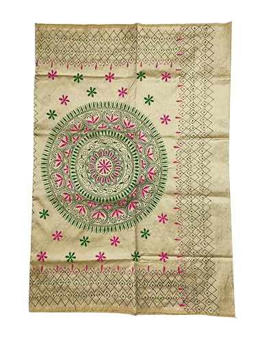 Image of SHRISTI CLOTHINGS Women's Hand Embroidered Cotton Silk Kantha Stitch Saree with Blouse Piece (SB420324 SWD56)