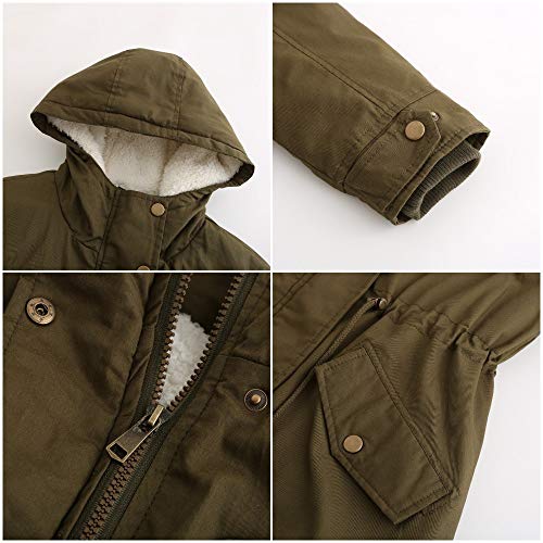 Miaikvs Damen Parka mit Kapuze Fleece gefüttert Winter gepolstert winddicht warm(grün,XL)