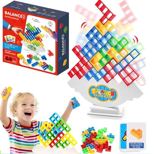 Tetra Tower Balance Game Tower Balance Building Toy Parent-Child Interactive Toy Balancing Stacking Toys Montessori Toy Gift for Kids Adults (64Pcs)