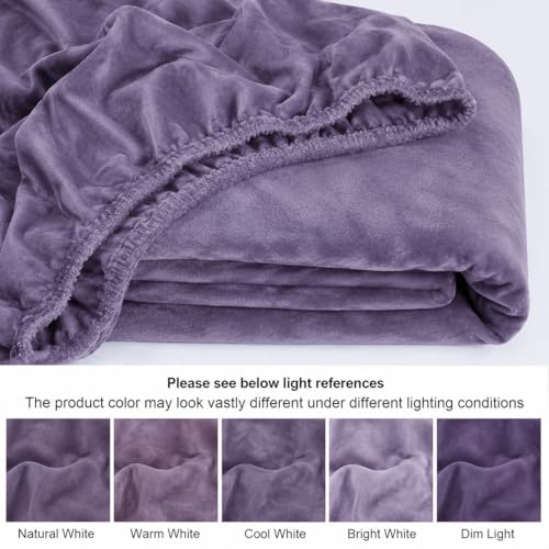 Image of Warm Flannel (Flano) King Size Winter Fitted Bedsheet | All Side Elastic Premium Winter Soft Velvet Furnishing Bed Sheet with 2 Big Pillow Cover Size - 72 x 78 X 8 Inches Solid Lavender