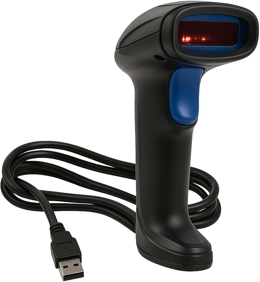 Leitor de Código de Barras USB, Com Fio, Exbom, Plug and Play, Para Etiquetas e Boletos, Preto