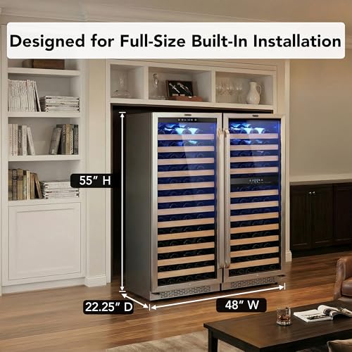 Image of Whynter 48 Inch Wine Cooler Bundle 192 Bottle Built-in Stainless Steel Single & Dual Zone Wine Refrigerators with Display Rack and LED display