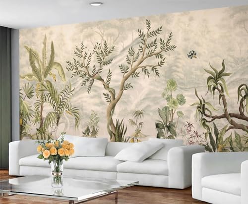 Tropical Forest Mural Natural Landscape Wallpaper Rock Plant Tree Wall Mural Wallpaper Animal Bird Butterfly Wall Paper for Girls Bedroom Murals Living Room Paintings Poster 300X210cm - Image 3