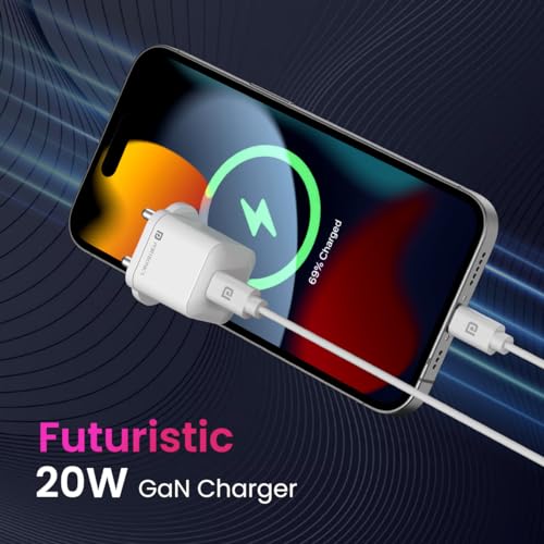 Image of Portronics Adapto 20 Lite Smallest 20W GaN Wall Charger with Type C PD Fast Charging Output Port, Compatible with iPhone 8 and Above, iPad, Tablets, All Type C Mobile Phones and Devices (White)