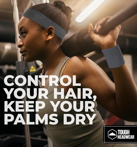 Image of Tough Headwear Terry Cloth Headband - Sweat-Wicking Running Head Band - Basketball Accessories - Headband for Washing Face