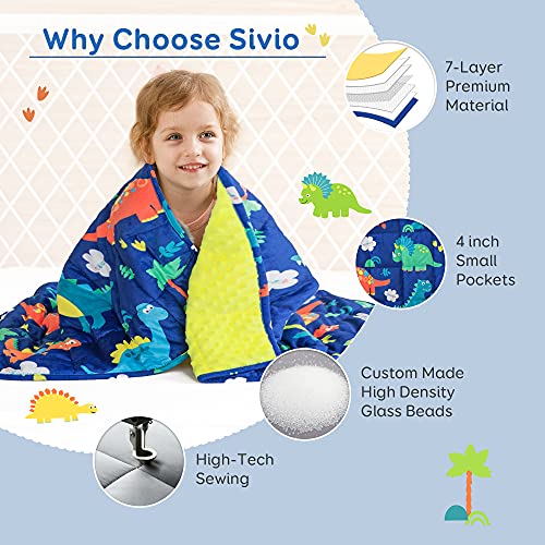 Image of Sivio Weighted Blanket 3 lbs, Super Soft Crystal Velvet & Minky Dots Cartoon Patterns Reverise Heavy Throw, Heavy Blankets, 36 x 48 Inch Blue Dinosaur