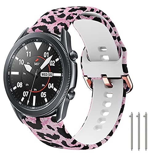 TOOLAIK Floral 22mm Unisex Watch Band, Compatible for Samsung Galaxy Watch 3, 45mm, Gear S, Frontier, Classic, Silicone, Quick Release, Red Leopard