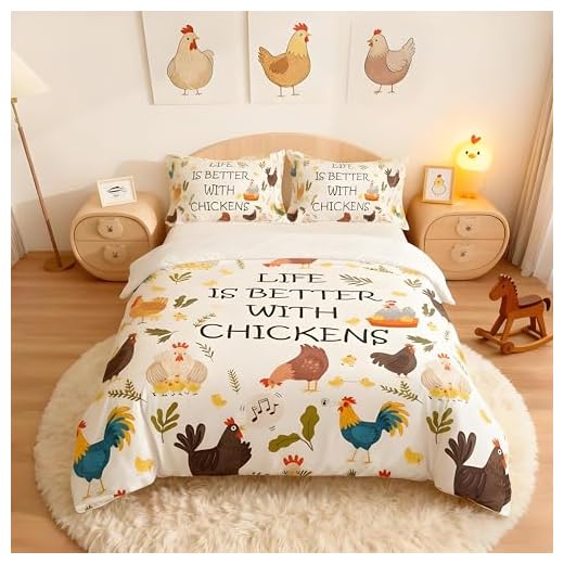bettwäsche 135x200 cm tierisches Huhn bettwäsche-Sets weich Anti-allergie mikrofaser bettbezug mit Reißverschluss und 1 Kissenbezug 80x80 cm 6 Homemissing Cute Huhn Bettwäsche Set 135x200cm Kinder Bauernhaus Hen Rooster Bettbezug Set für Jungs Tier Thema Betten Set Atmungsaktiv Grass Floral Bettdeckenbezug Zimmer Dekor Bettbezug