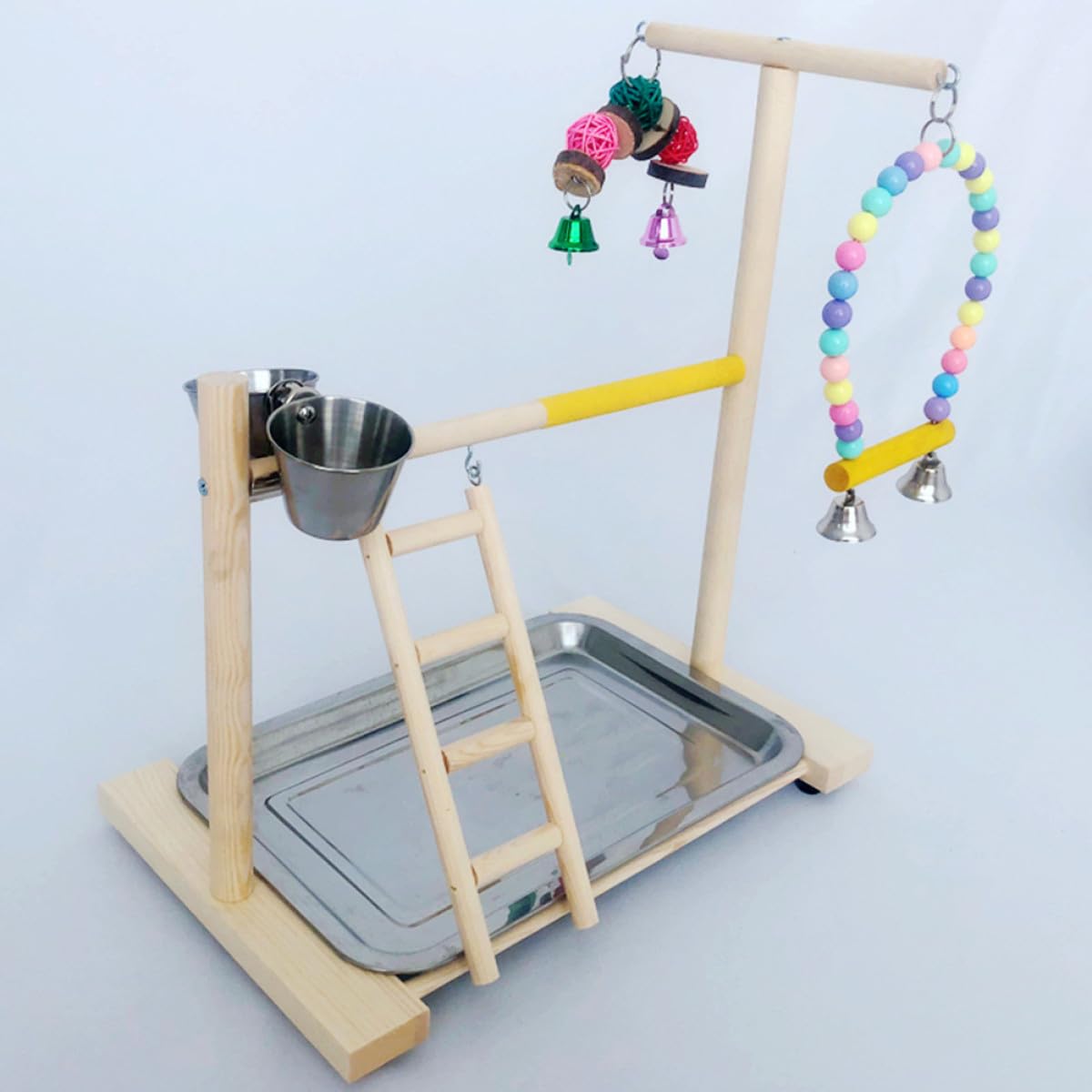 DOITOOL 1juego Parrot Playing Stand Toy para Entrenamiento De Aves De Madera Natural y Divertido para Interacción Casa y Tiendas De