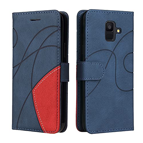 Fatcatparadise Kompatibel mit Samsung Galaxy A6 2018 Hülle, Leder PU Brieftasche Handyhülle Flip Hülle Silikon Bumper Schutzhülle Klapphülle. Lederhülle mit Kartenfächern & Standfunktion (Blau)