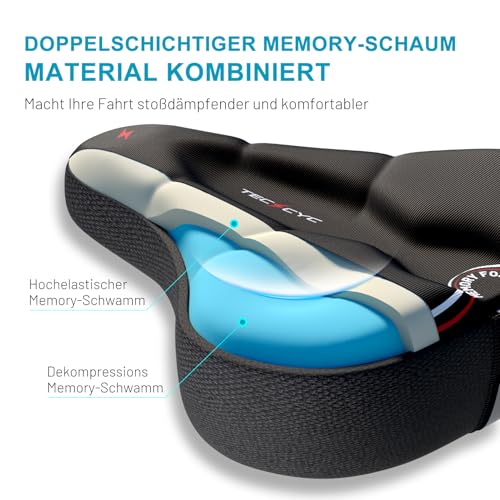 TECHCYC Fahrradsattel Überzug – Ergonomischer Sattelbezug mit doppellagigem Memory Foam – Bequemes Fahrradsitzkissen für Damen & Herren – Passend für Heimtrainer, Mountainbike & Citybike