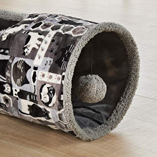 PET SHOP Tunnel for Cats • Soft and Fluffy • | Colour Grey | Crackling Material Inside and Ball Toy | Ties Flat for Easy Storage. Pops-Up and Folds Down in Seconds - Image 3