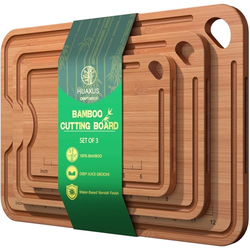 Wood Cutting Boards For Kitchen, Bamboo Cutting Boards With Deep Juice Grooves & Built-In Handles, Charcuterie Board & Chopping Board 2-In-1 Design Wooden Cutting Board New Home Gift ideas for Women