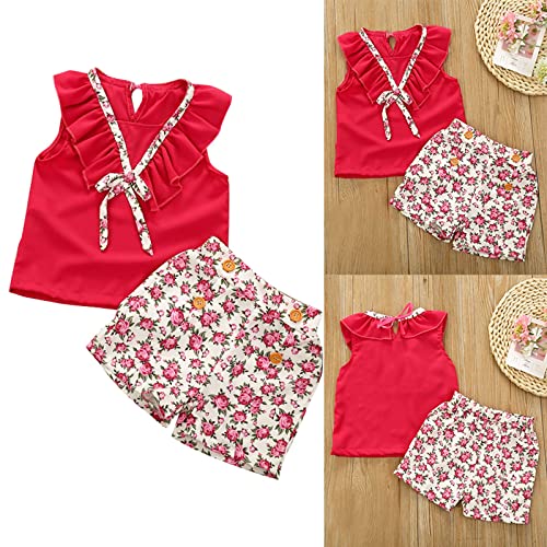 DDDHL Macacão infantil 2023 estilo verão cor sólida sem mangas top com babados top floral shorts com