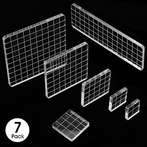 Ouligay 7 Stück Acrylblock Für Silikonstempel Clear Acrylblock Set Acryl Stempelblock Mit Gitterlinien Für Scrapbook Fotoalbum Hand Schnitzen Handwerk Scrapbooking