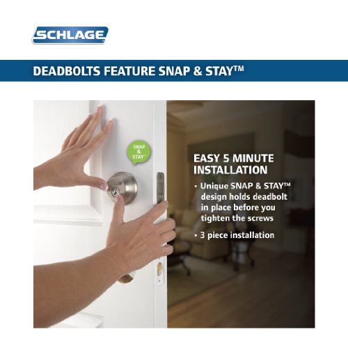 Schlage FB50N V BEL 626 B60 Single Cylinder Deadbolt and F51 Keyed Entry Bell Knob Keyed Alike, Satin Chrome Finish - Thumbnail 3