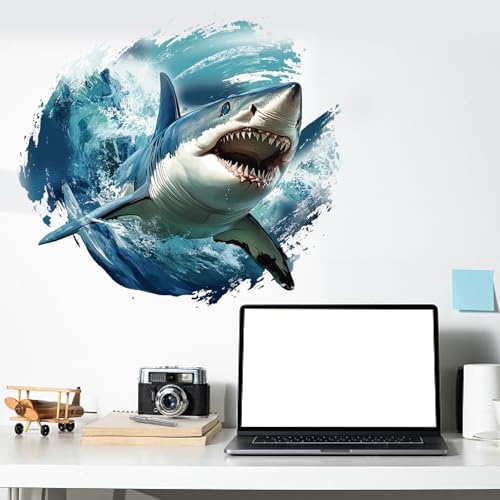 PLIGREAT 2 hojas vinilo 3D adhesivos pared tiburón realista miniatura 4