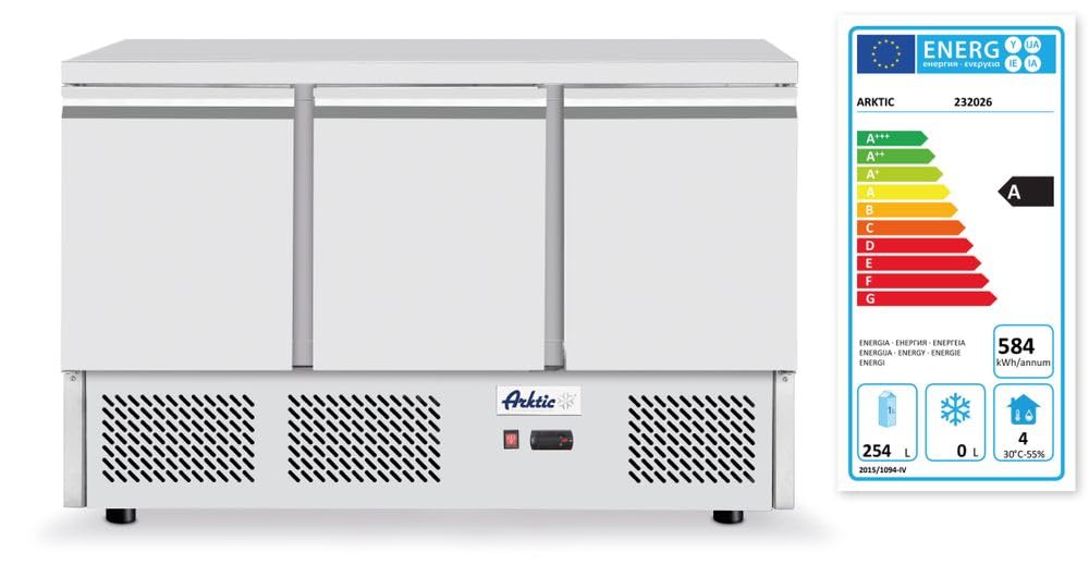 HENDI Cámara frigorífica de tres puertas Kitchen Line (380 litros) - Kitchen Line - 230V / 220W - 2/8˚C - 1365x700x(H)880 mm
