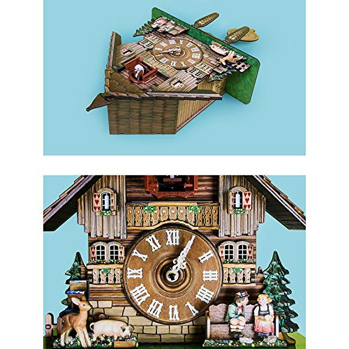 Tiny Modern Cuckoo Clock -Antique Wooden Handcrafted Chalet Cuckoo Birdhouse Wall Clock-Pendulum Wall Clock Home Decor Hanging Cuckoo Clock- Auto Swing Bell Pendulum Home Decor (B)
