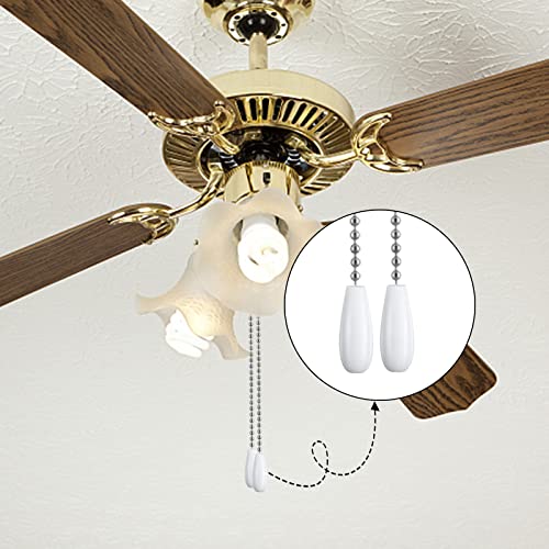 Image of Ceiling Fan Pull Chain Extender, 4pcs Wooden Decorative Pendant Extension Chains, 12 Inches Lighting & Fan Beaded Ball Fan Cord Extender Ornament with Connector (Wooden White 4Pcs)