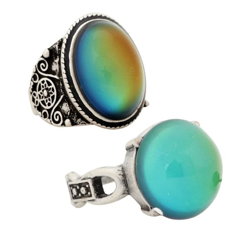 LOKILOKI 2 Uds Anillos De Estado De Ánimo Que Cambian De Color Chapados En Plata Antigua Que Cambian La Temperatura del Color Conjunto De Anillos De Sensación De Emoción para Mujeres/Hombres