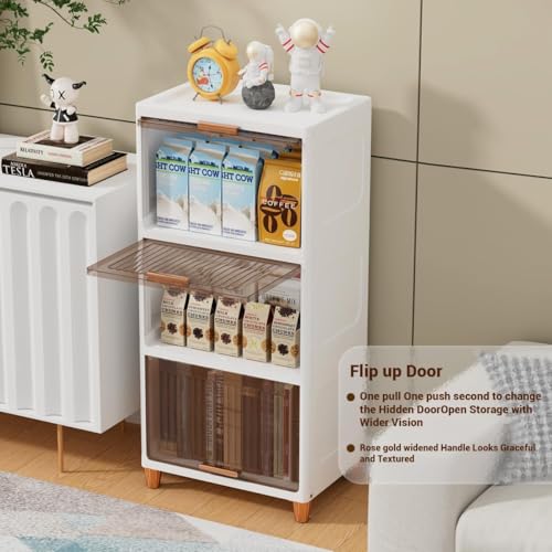Image of TEKCOOL 4 Tier Foldable Plastic Rack for Storage /Kitchen Cupboard /Versatile and Sturdy Wardrobe for Clothes /Multipurpose Storage Organizer /Closet for Bedroom /Living Room /Laundry Room (Transparent);-