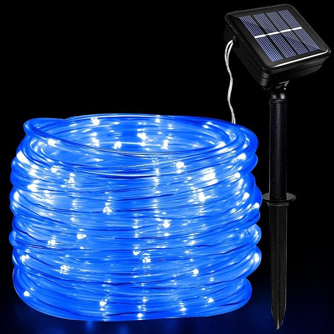 TTY Solar Rope Light,10M 100LED Solar String Lights,Solar Fairy Lights 8 Modes Waterproof Tube Light Copper Wire Fairy Lights for Garden Fence, Patio Yard Party,Wedding Tree,Christmas. (Blue)